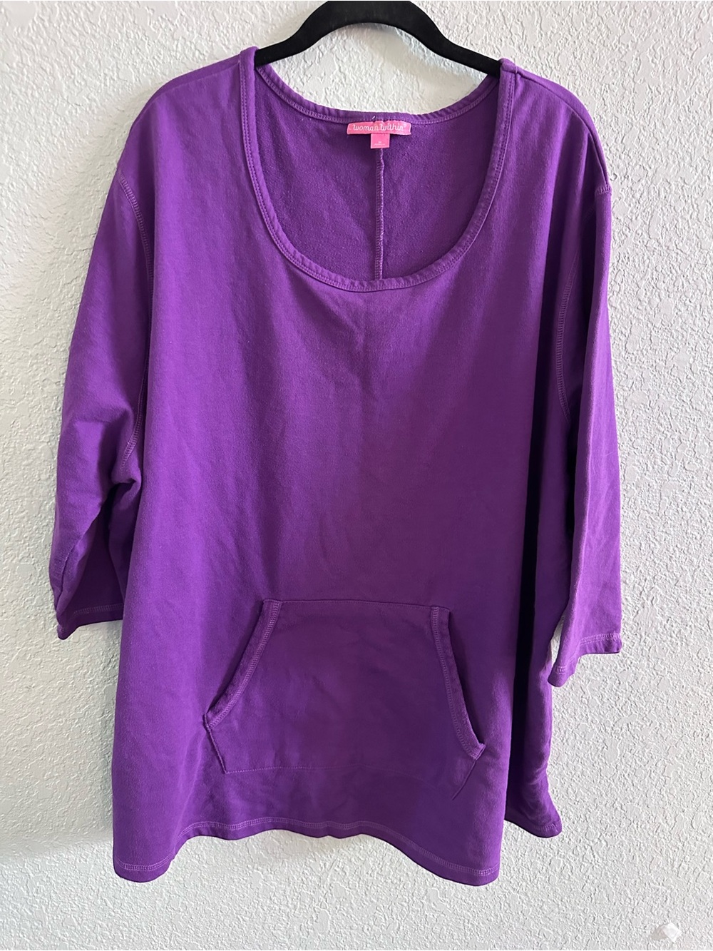 Woman Within Purple Sweatshirt Tunic 2X Kangaroo Pocket Long Sleeve Cotton Blend
